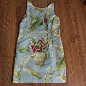 Vintage Ultra Dress Blue Beaded Tropical Print Sleeveless Midi Dress Retro Y2k